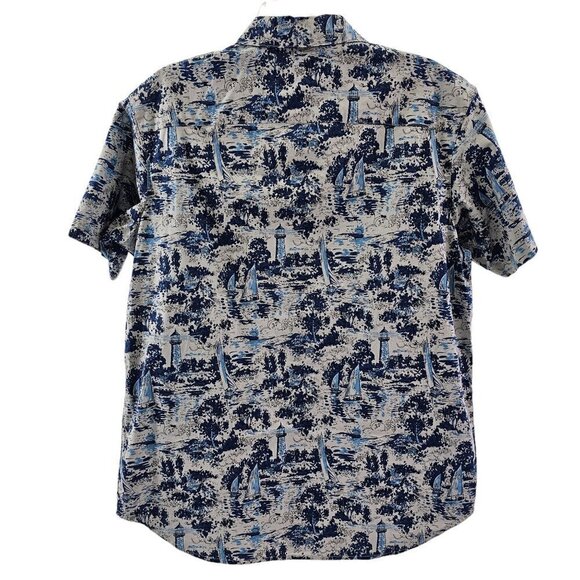 Columbia Men’s Sailboat Lighthouse Print Button Up Short Sleeve Shirt Sz Medium - Picture 4 of 15